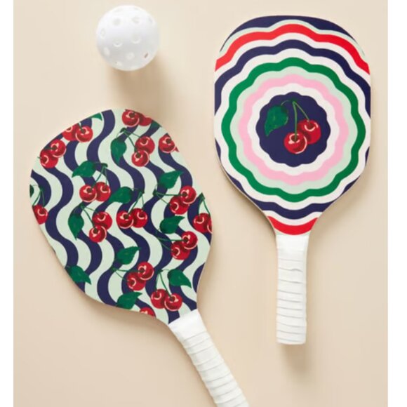 NIB Maeve by Anthropologie Pickleball Set Paddles Ball Bag Cherry Design - Picture 1 of 4